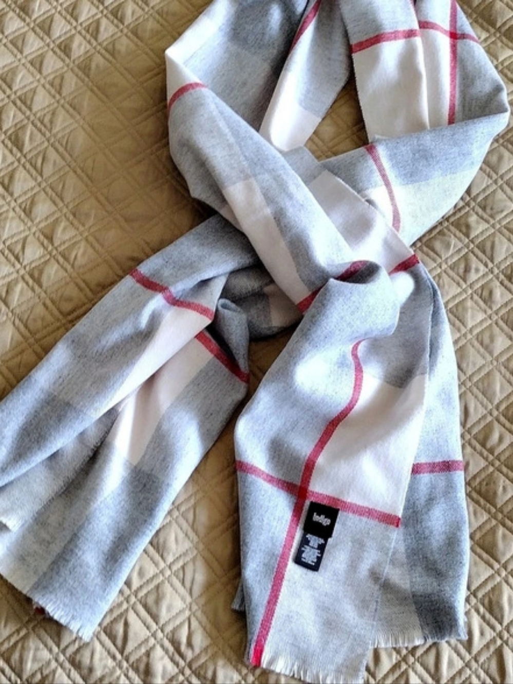 Indigo Plaid Scarf in Gray & White Soft Warm Fall Accessories